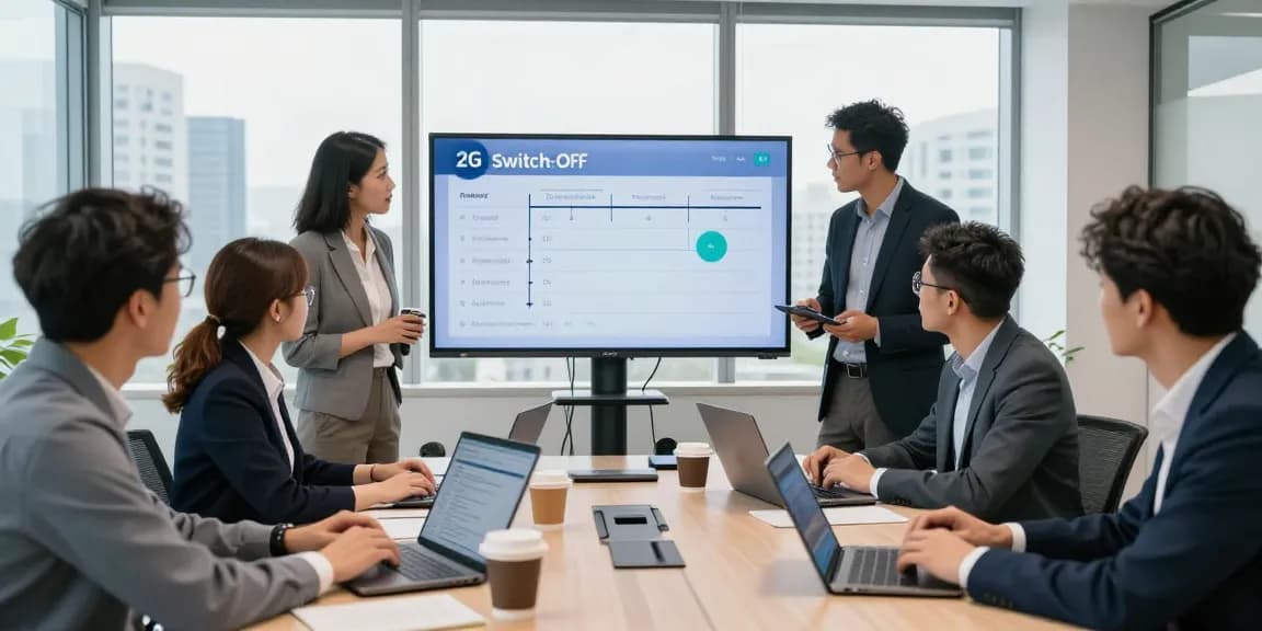 Discussion on O2 2G switch off in a modern business office.