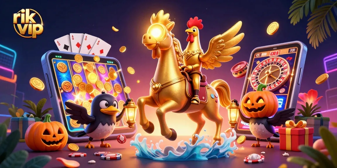 Engage with rik vip in this vibrant casino scene featuring dynamic gaming elements and characters.