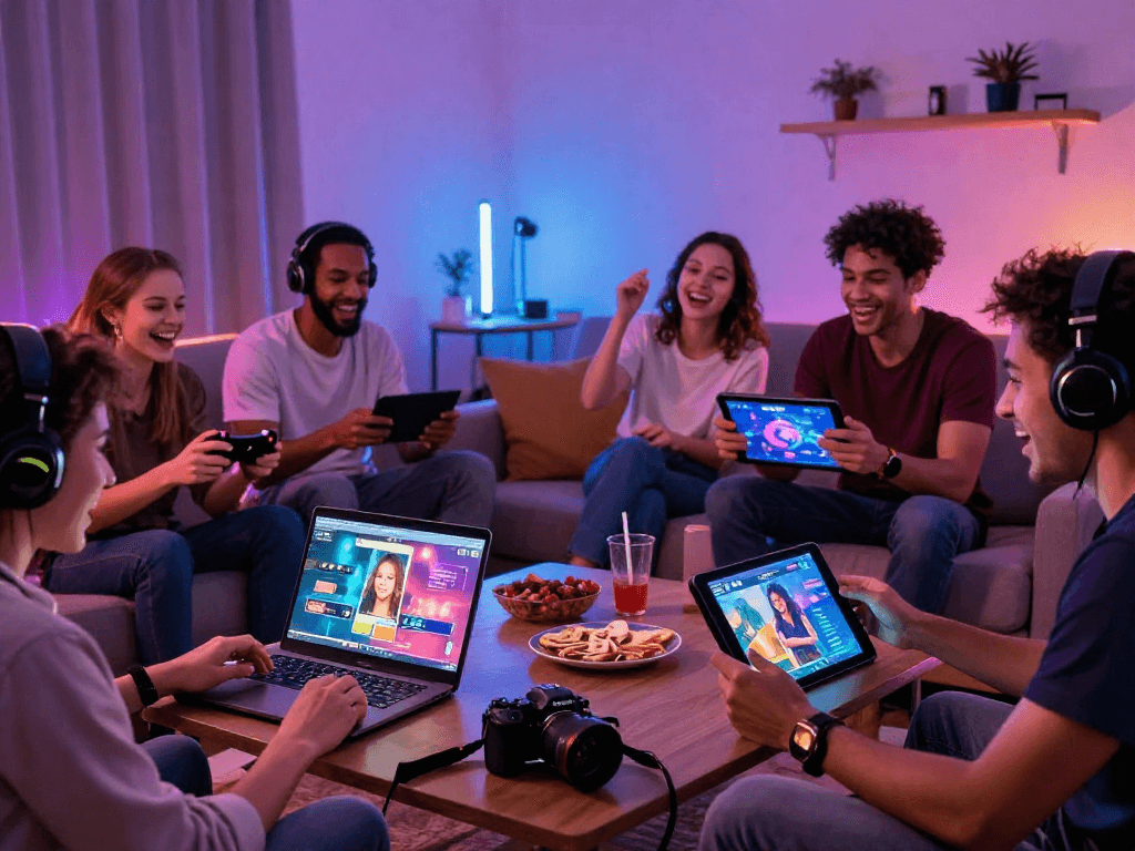 Engaging players enjoying a sex game in a lively gaming party setting.