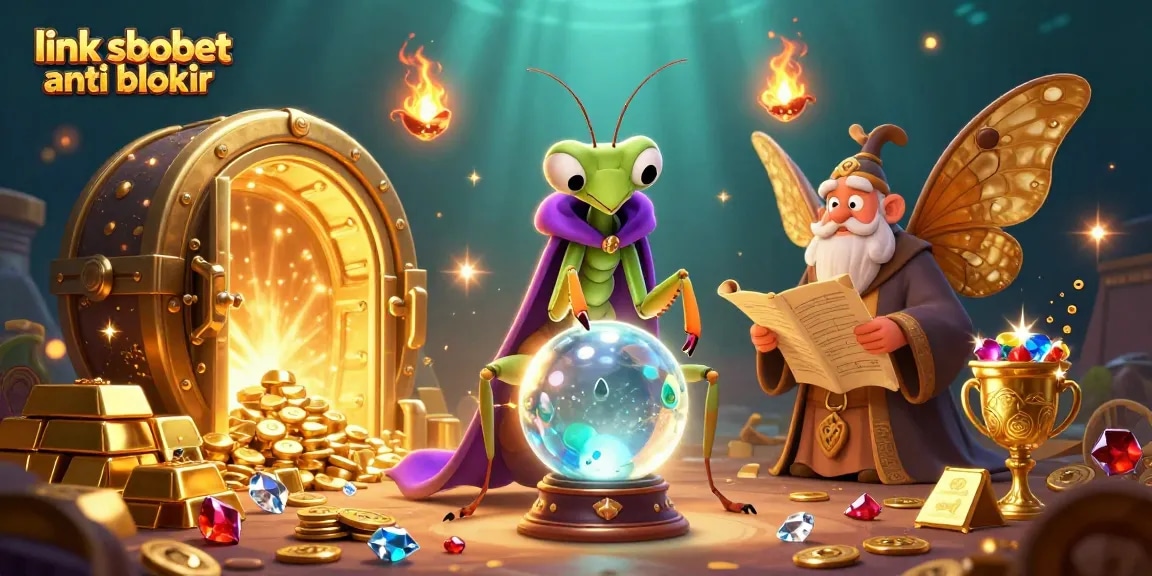 Engage with link sbobet anti blokir in an immersive fantasy casino scene filled with treasures.