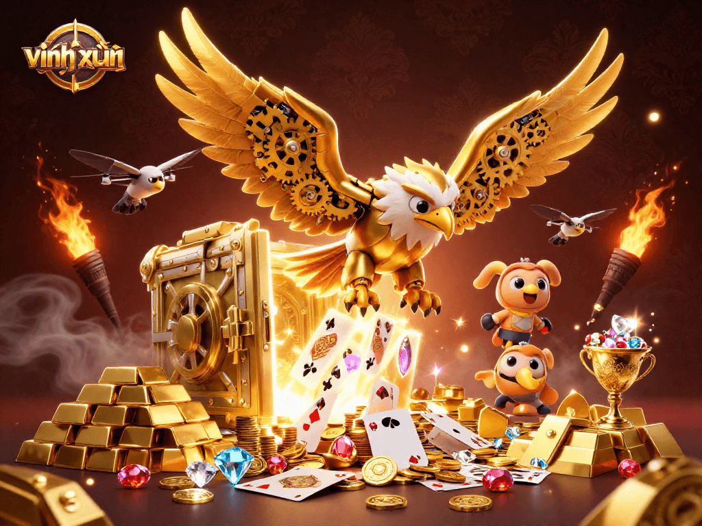 Experience the thrilling vĩnh xuân jackpot game with dynamic characters and vibrant casino elements.