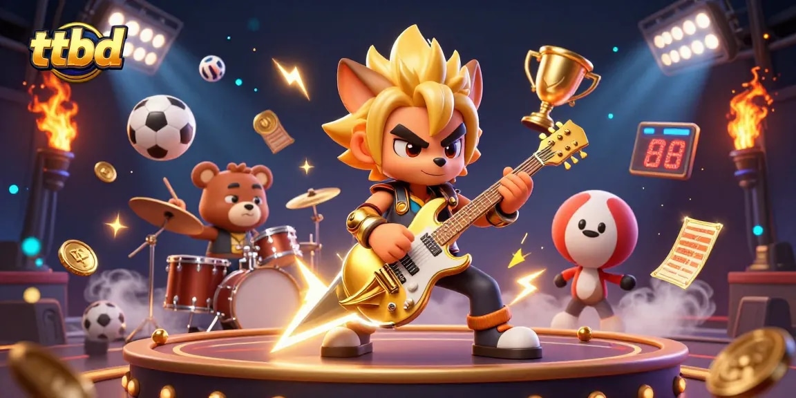 ttbd showcases an exciting scene with a rock star wolf and drummer bear in a casino setting.