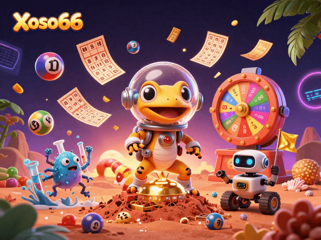 Experience winning with Xoso66 as a Martian gecko uncovers a golden casino beneath red sand.