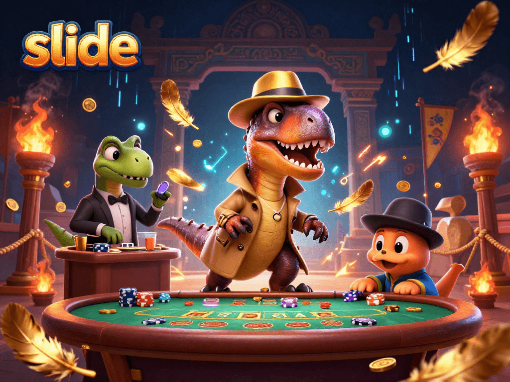 Experience the excitement of the slide betting game with dynamic characters and vibrant casino elements.
