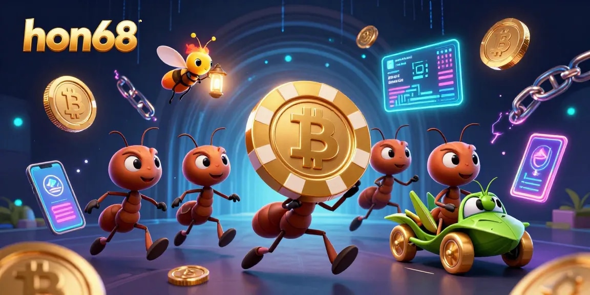Experience the thrill of winning at hon68 with a dynamic heist scene featuring digital cryptocurrency elements