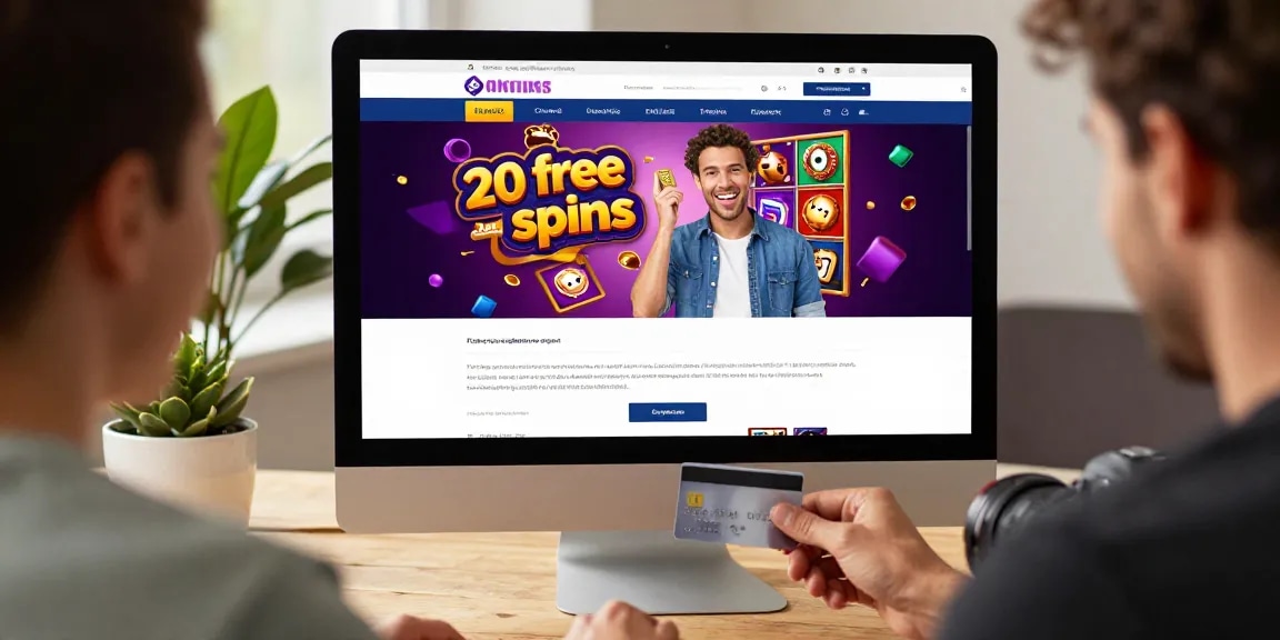 20 free spins on registration no deposit promotion displayed on a vibrant casino website, highlighting user-friendly gaming experience.