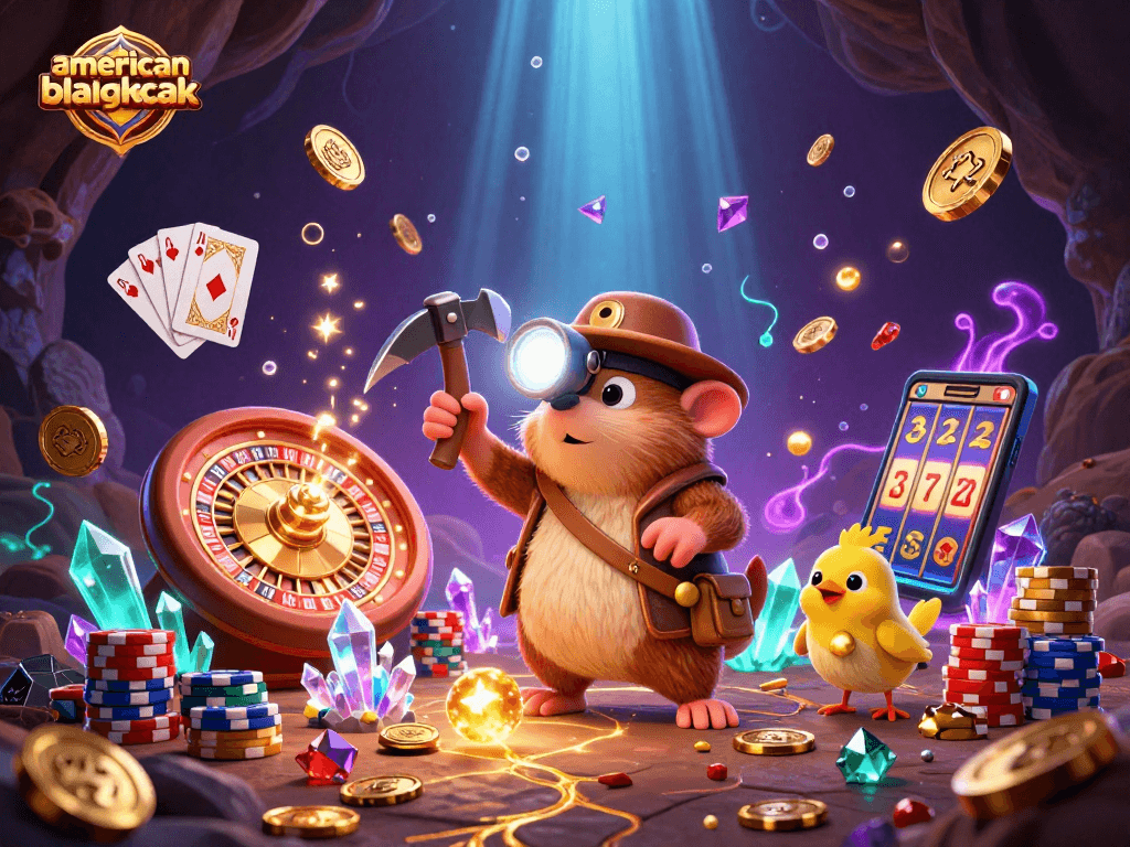 Experience the strategic art of american blackjack with vibrant casino elements and dynamic characters.