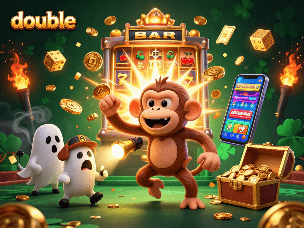 Engage in thrilling wins with double arcade games amid golden coins and charismatic characters.