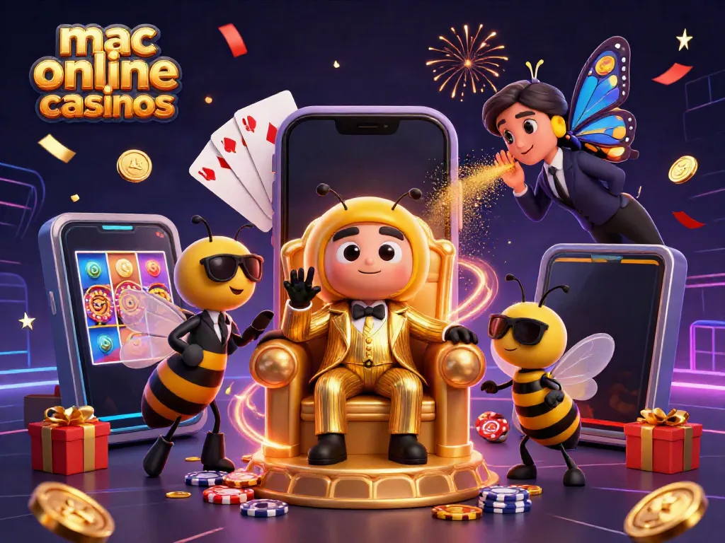 Experience exciting games and wins at mac online casinos in this vibrant illustration.