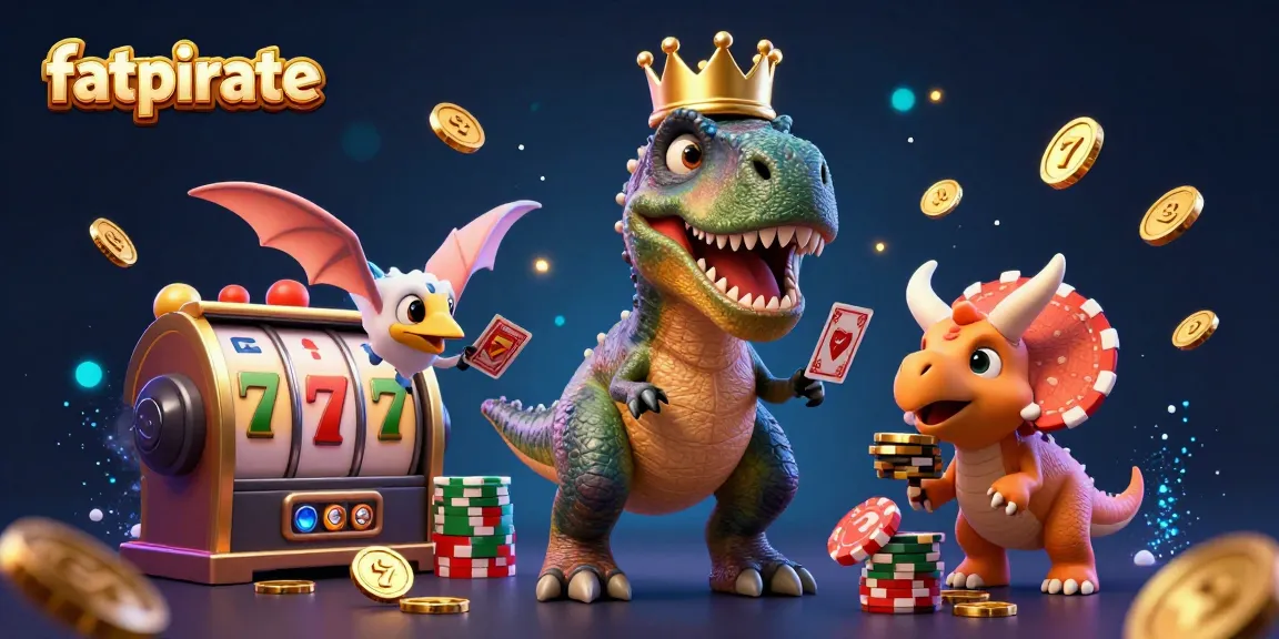 Engage in thrilling gameplay at fatpirate casino, featuring a vibrant 3D scene with gambling elements and dynamic characters.