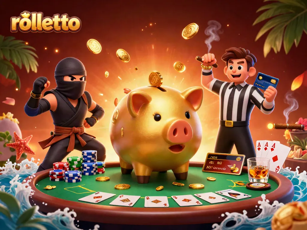 Engage in rolletto gaming action with colorful chips, lively characters, and a vibrant casino atmosphere.