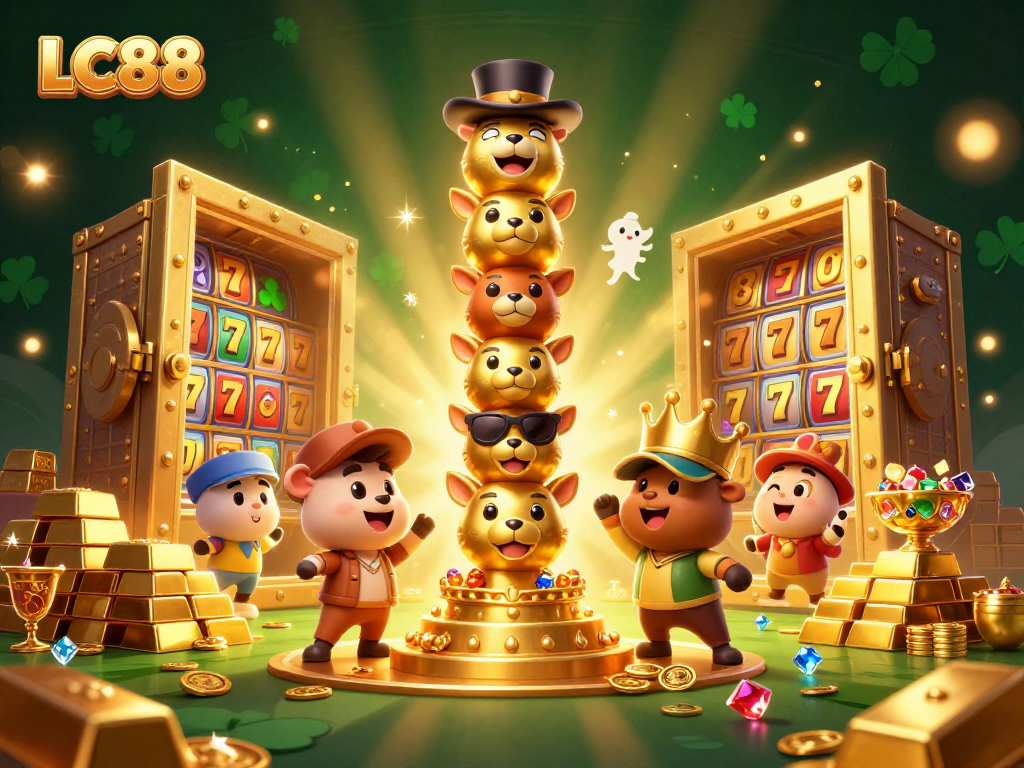 Experience thrilling gaming at LC88 with vibrant casino-themed elements and gold treasures.