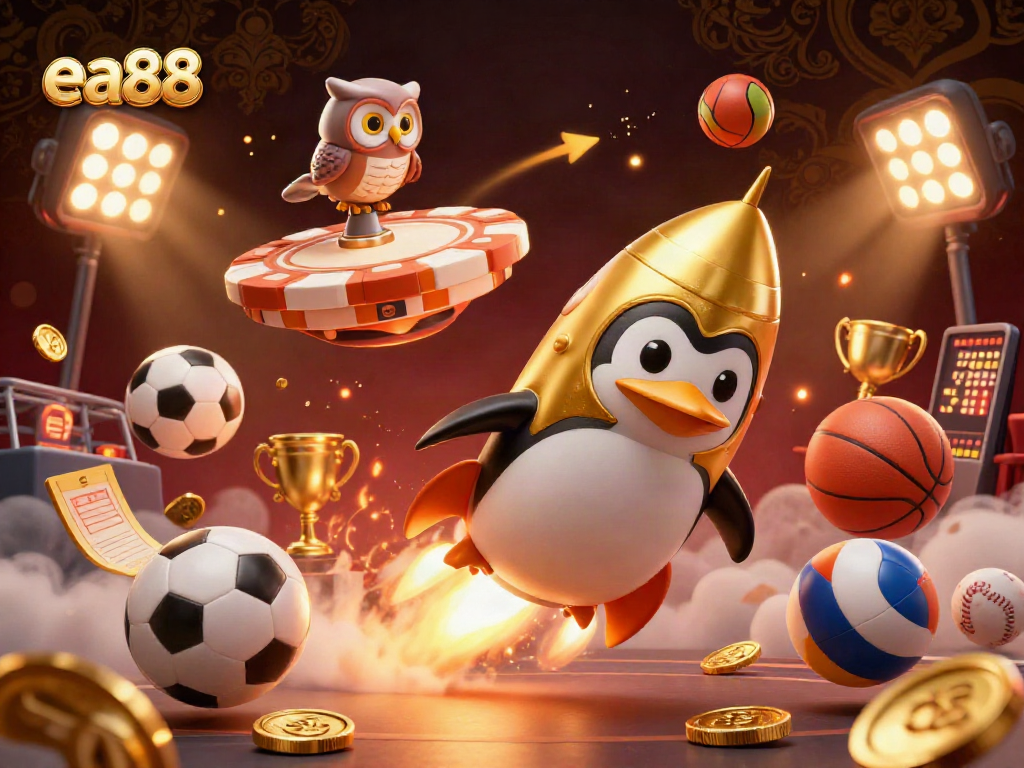 ea88 wins big with 3D golden penguin and dynamic sports elements capturing gaming excitement