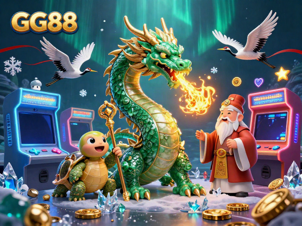 Immerse in the dazzling GG88 gaming experience with vibrant casino symbols and mythical characters.