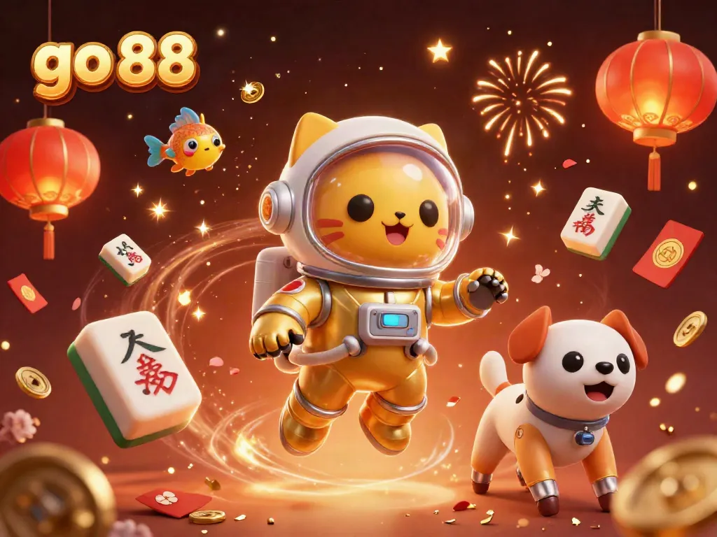 Experience thrilling gameplay with go 88 in an immersive 3D casino scene featuring festive decorations and gaming elements.