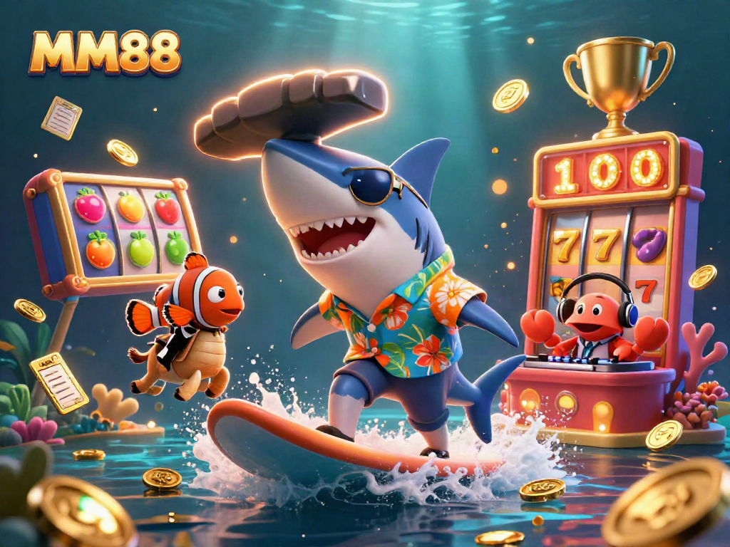 Experience exhilarating wins with MM88 at this vibrant casino-themed illustration.