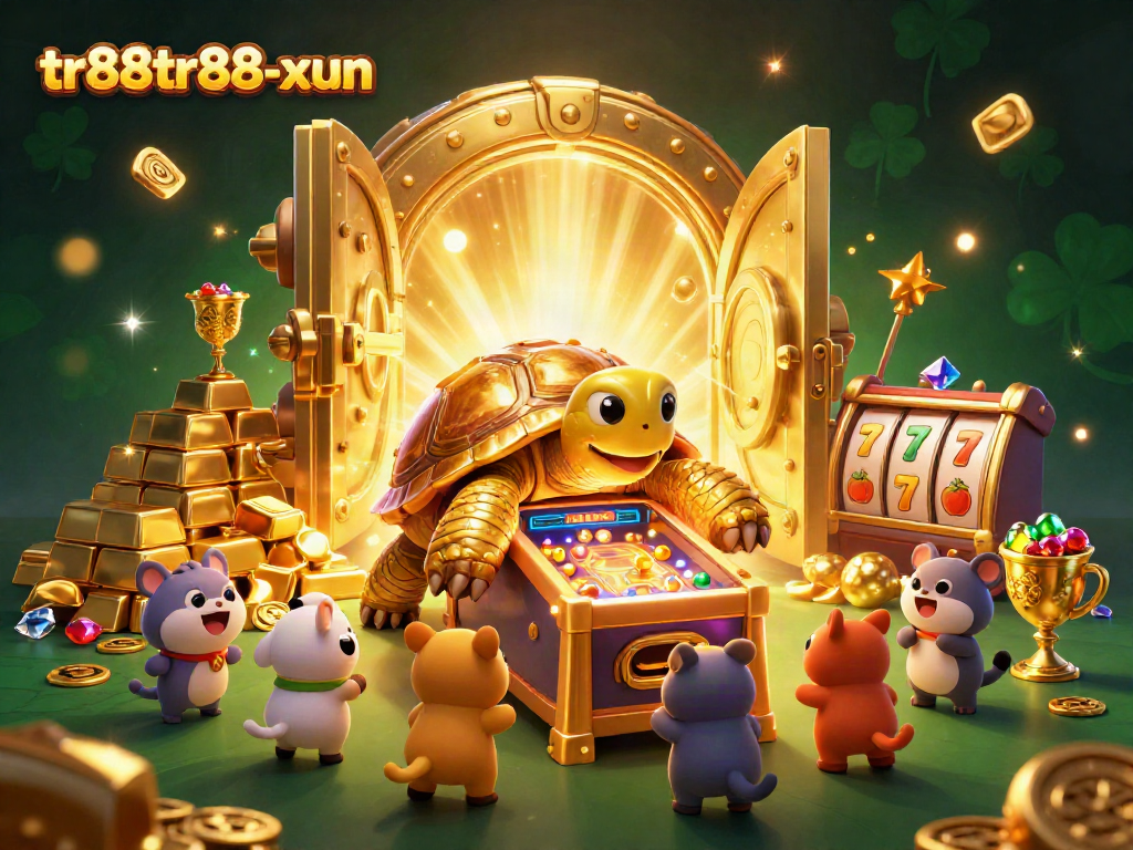 Spin and win on tr88tr88-xun's golden tortoise slot machine filled with treasures!