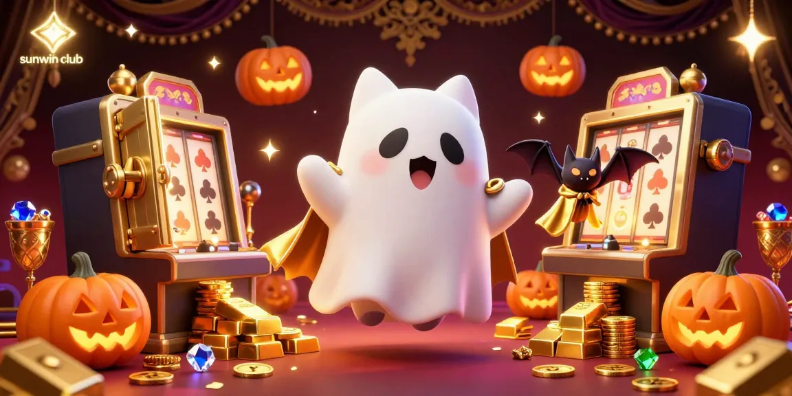 "Engage with sunwin club's magical casino experience featuring a friendly ghost cat and treasures."