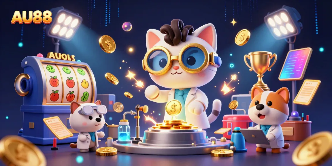 Win big with AU88's exciting casino slots and vibrant gaming elements in an action-packed scene.