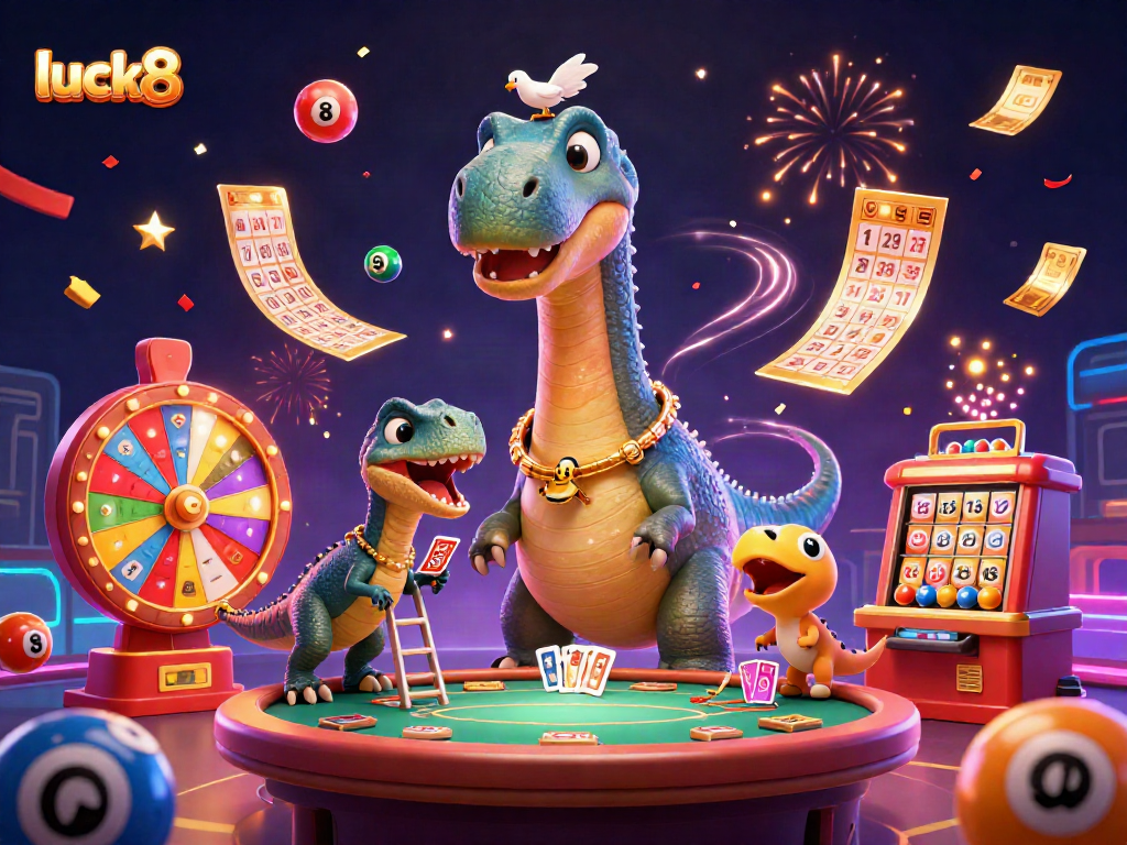 Experience luck8 with vibrant lottery actions in this animated casino scene.