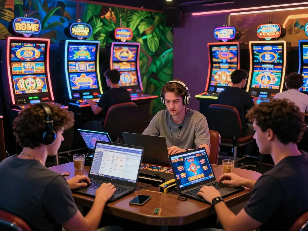 Players engaging in a credit card casino experience, surrounded by exciting gaming graphics.