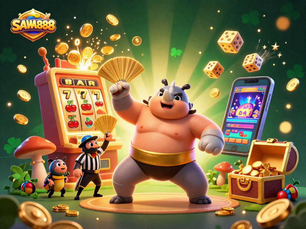 Witness the action on SAWA888 as a rhinoceros beetle sumo champion kicks off an exciting slot jackpot!