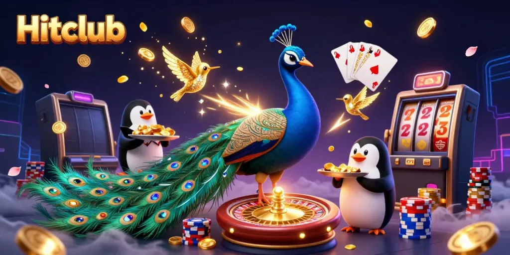 Experience the excitement of Hitclub in a vibrant, dynamic casino scene featuring stunning creatures and game elements.