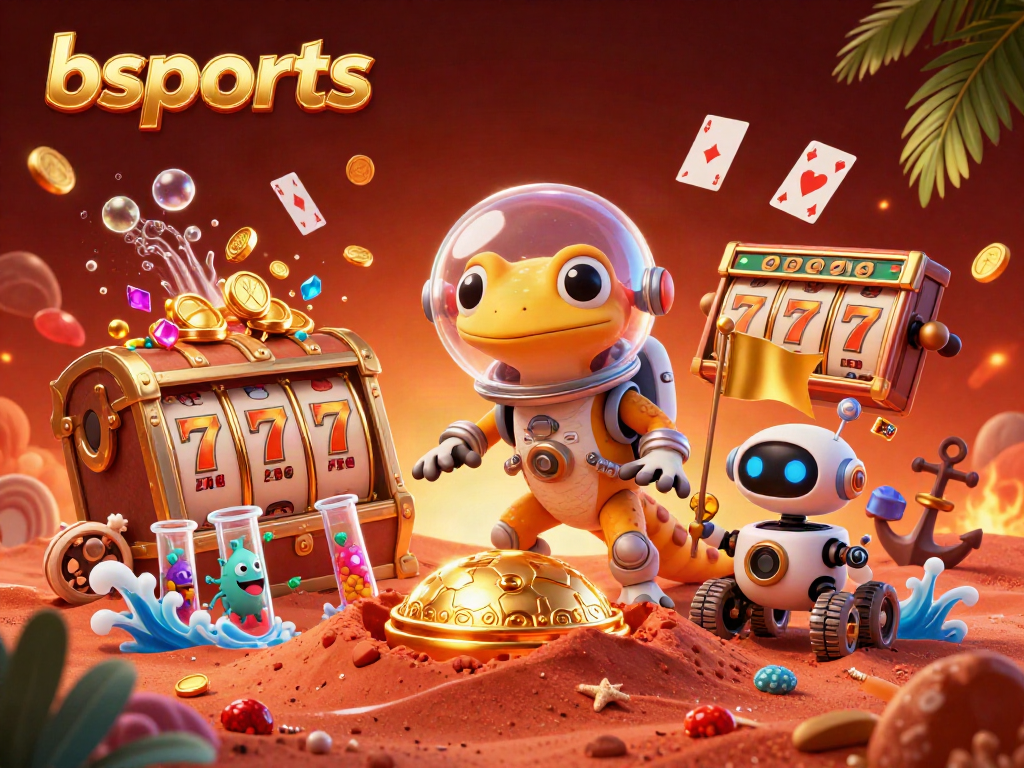 Experience thrills with bsports in a dynamic casino scene featuring a Martian gecko and treasures.