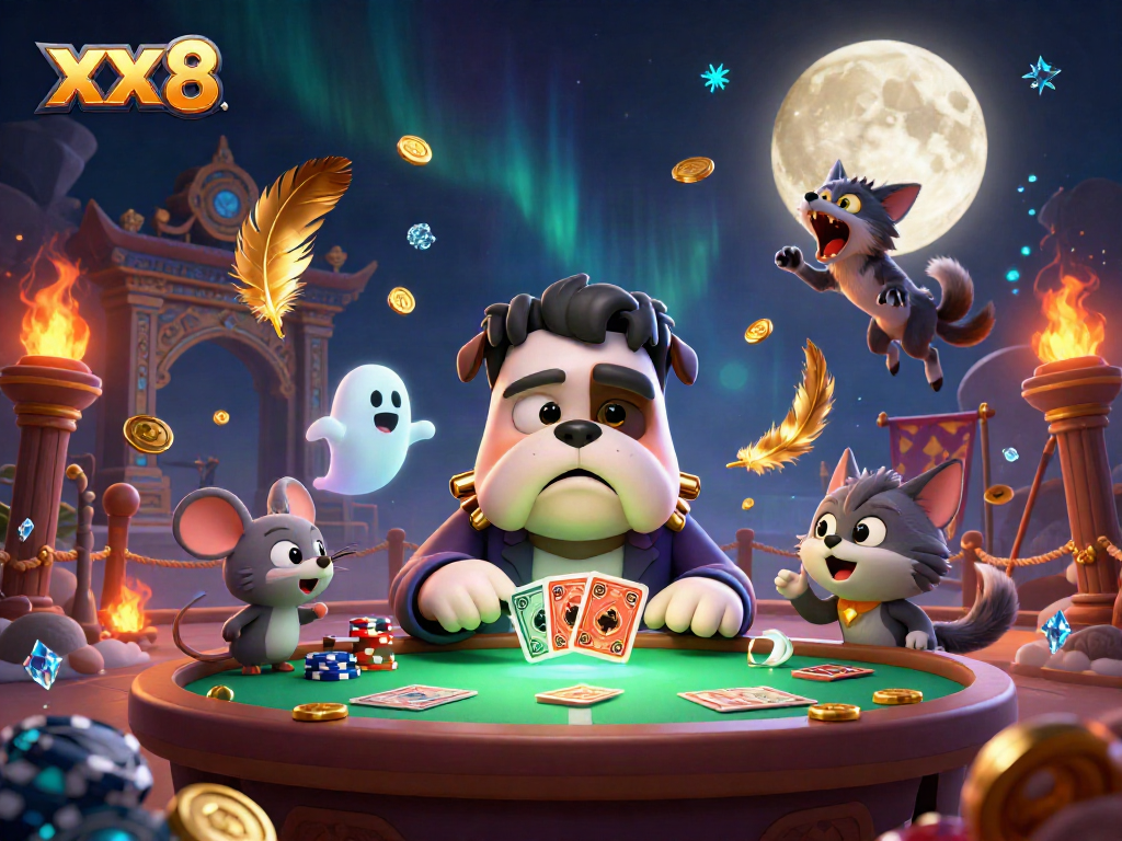 Engage with the thrilling XX 8 online casino experience featuring vibrant effects and dynamic characters.