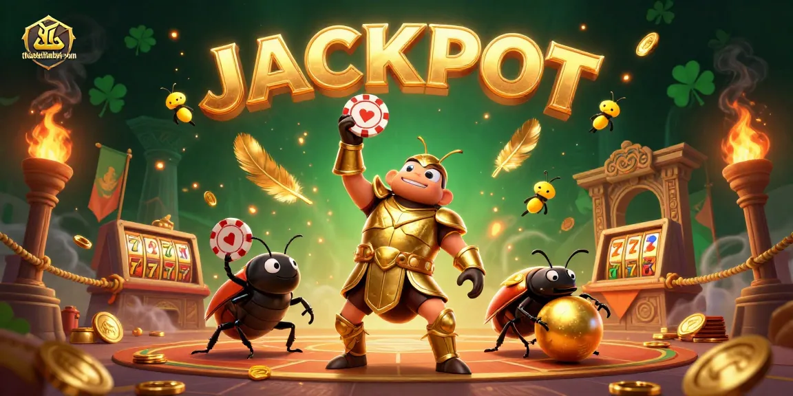 Spin to win big with thabetthabet-xun's vibrant casino scene featuring a jubilant beetle hero!