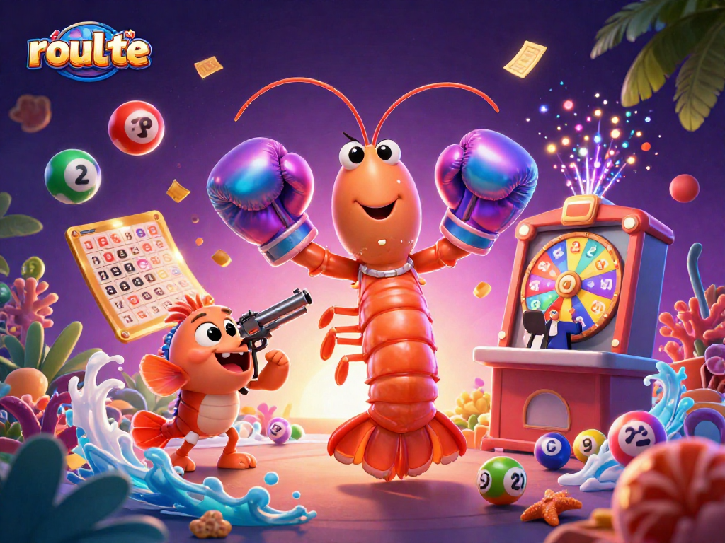 Experience thrilling roulette action with a vibrant mantis shrimp and pistol shrimp in a lively casino scene.