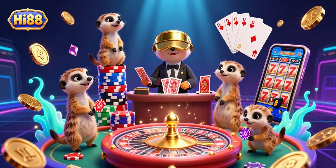 Experience the thrill of Hi88's live casino with playful meerkats and dazzling gaming elements!