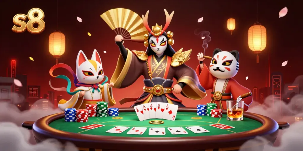 Engage with thrilling gameplay at s8, featuring a vibrant poker scene with dynamic characters.