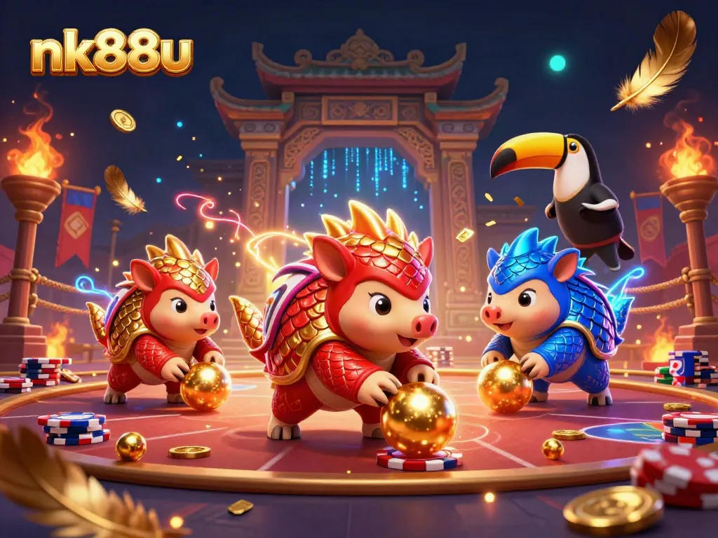 Experience the thrill of nk88u with rival pangolins bowling poker chips in a vibrant casino scene.