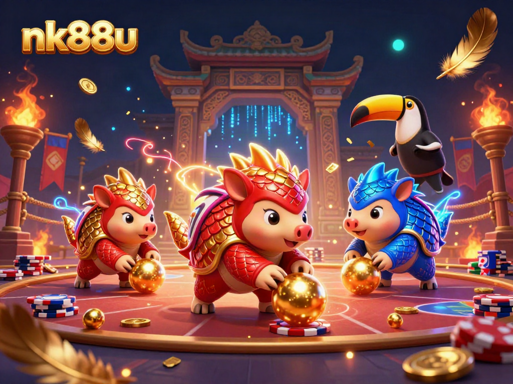 Experience the thrill of nk88u with rival pangolins bowling poker chips in a vibrant casino scene.