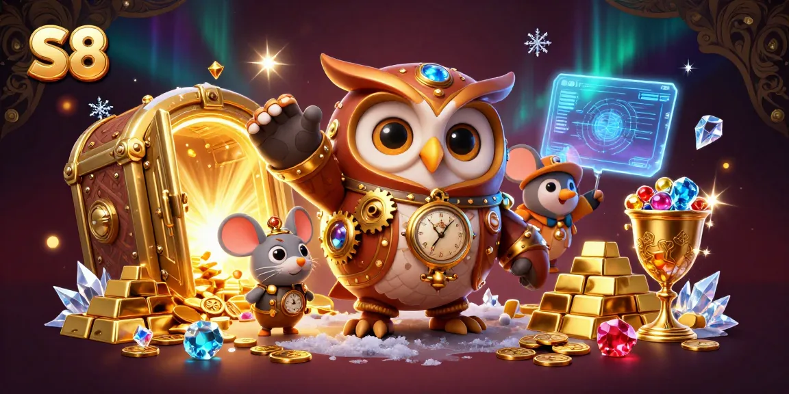 Win big with S8 in an enchanting casino scene filled with treasures and characters.