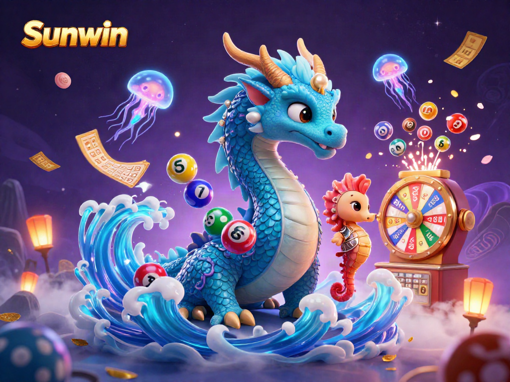 Experience vibrant gameplay with Sunwin, featuring a dragon and jellyfish amidst lottery excitement.