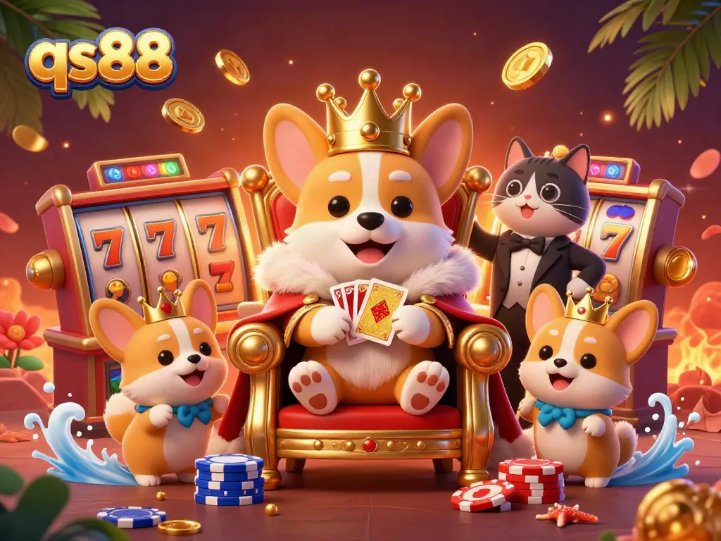 Spin to win with qs88 while enjoying vibrant 3D casino-themed characters and elements.