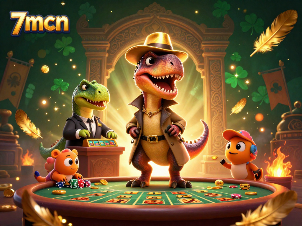 Play Keno with 7mcn as a velociraptor tries to blend in at a thrilling game table.