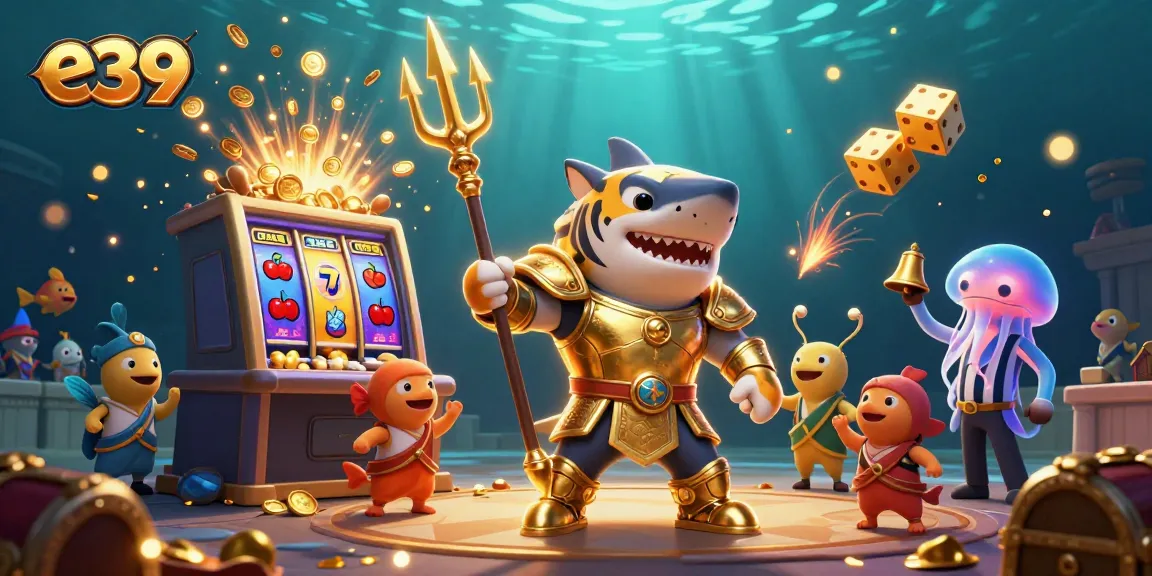 Engage with thrilling casino entertainment at e39, where a tiger shark in gladiator armor commands the underwater colosseum.