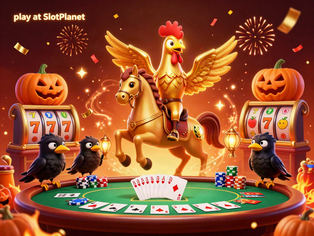 Engage in thrilling games and adventures as you play at SlotPlanet, featuring colorful casino elements.