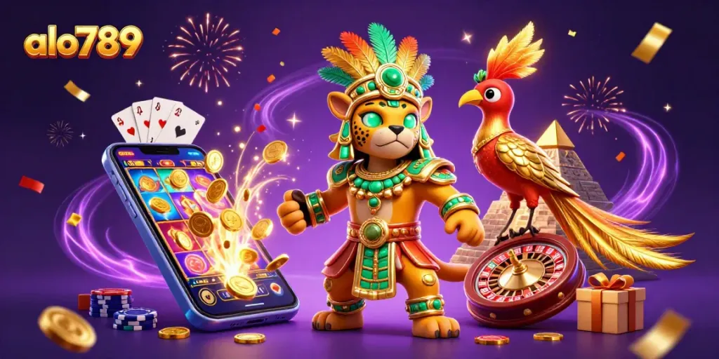 Alo789 offers thrilling slots alongside a vibrant scene of casino excitement and rich visuals.