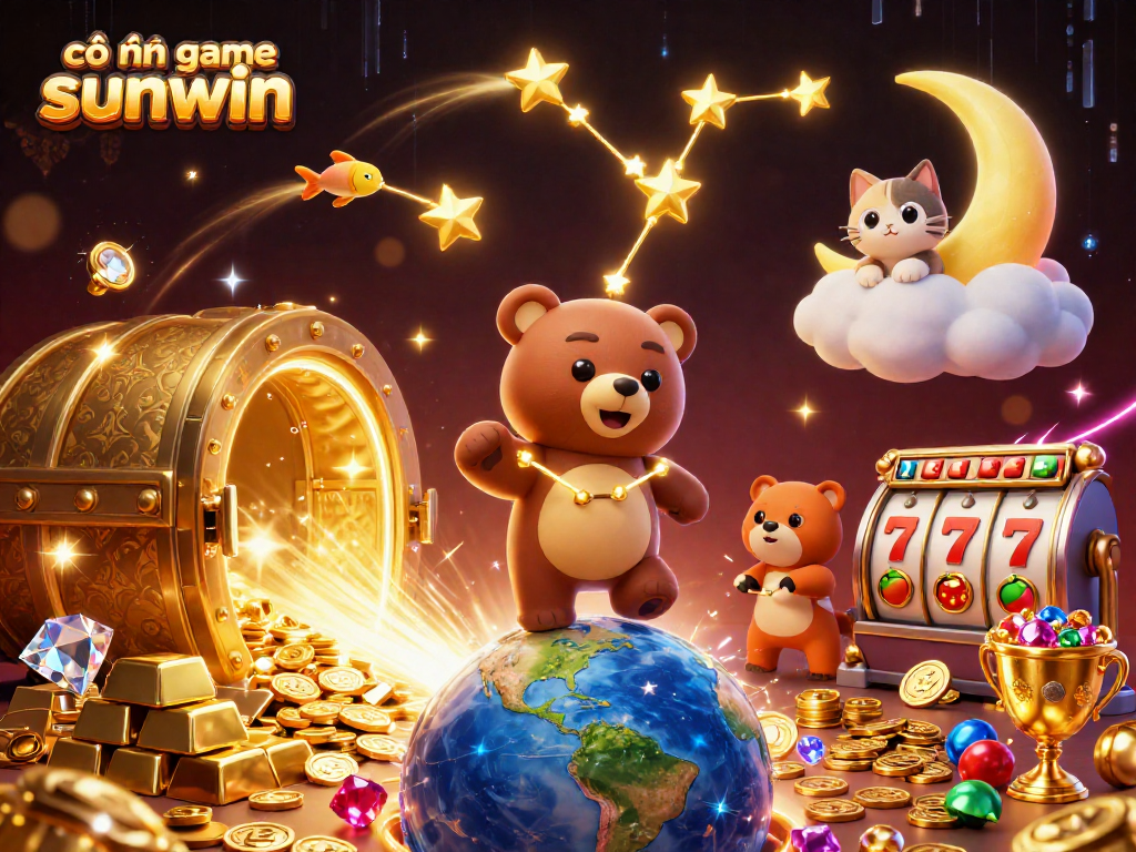 Engage with cổng game sunwin as the constellation bear scoops coins from below, amidst sparkling treasures.