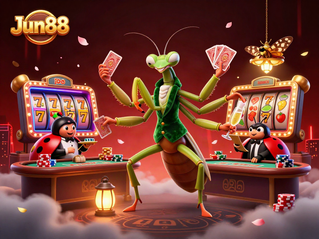 Experience winning moments with Jun88 in an exciting casino scene filled with vibrant characters and game elements.