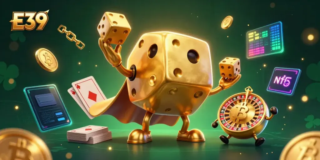 Experience E39's thrilling games with dynamic golden dice and crypto elements.