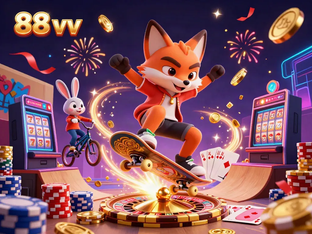 Experience the thrill of gaming with 88 vv, featuring vibrant characters and casino elements.