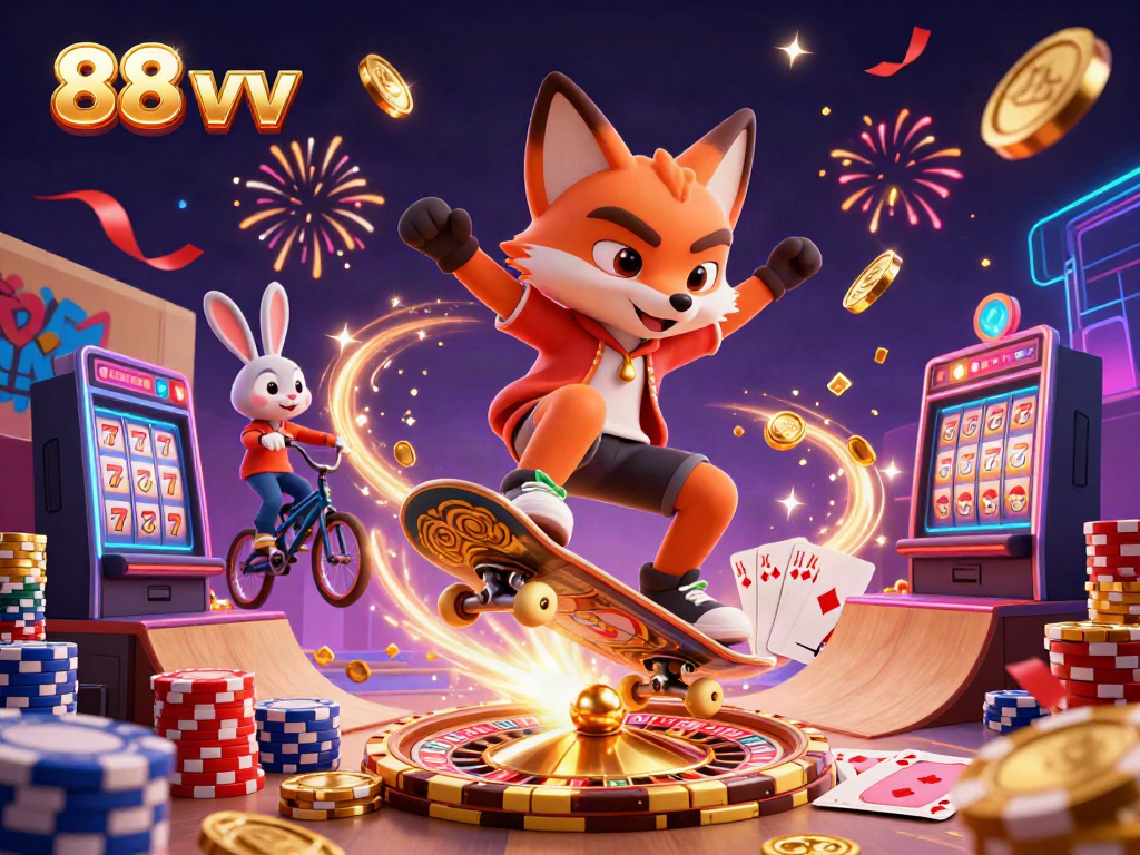 Experience the thrill of gaming with 88 vv, featuring vibrant characters and casino elements.