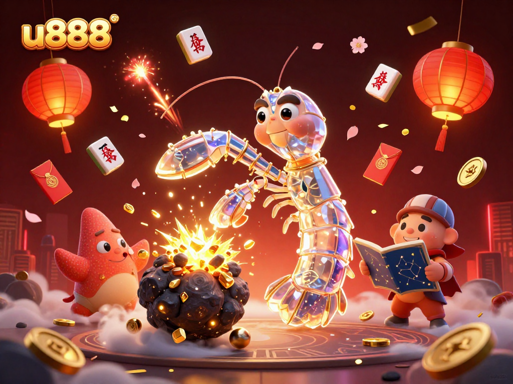 Experience the excitement at u888 with dynamic scenes of 3D characters and vibrant casino elements.