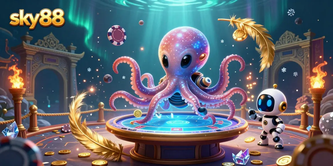Engage in thrilling gameplay at sky88 with a holographic poker table and alien-themed elements.