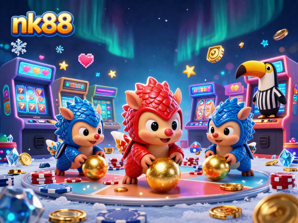 Engage with nk88’s vibrant casino scene featuring rival pangolins in a colorful game.